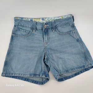 Hollister Low-Rise Baggy Denim Shorts Light Wash Blue Floral Lining Size 000 W23